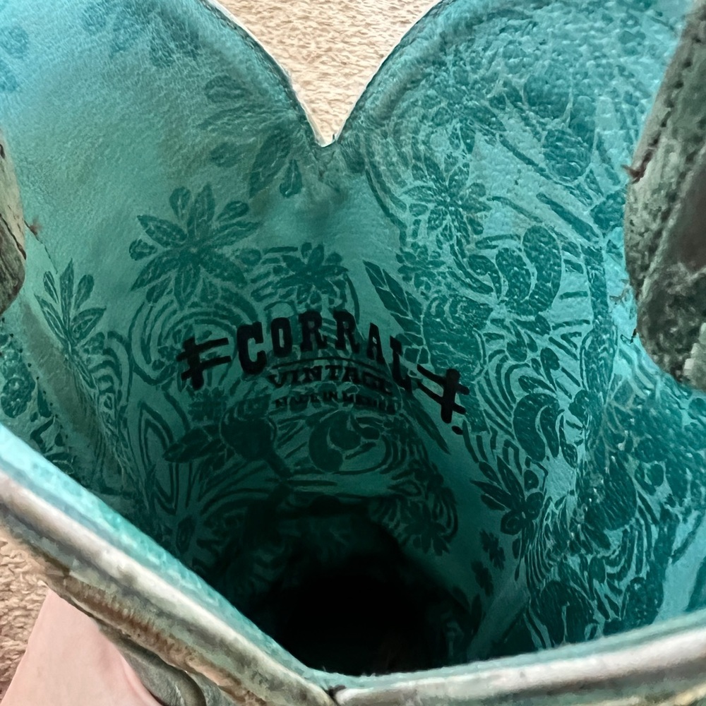 Corral Teal Turquoise Cord Stitch Cowboy Boots Size 9 - Picture 8 of 8